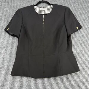Tahari Peplum Blazer Zip Black Womens 14 Workwear Minimalist Jacket Career
